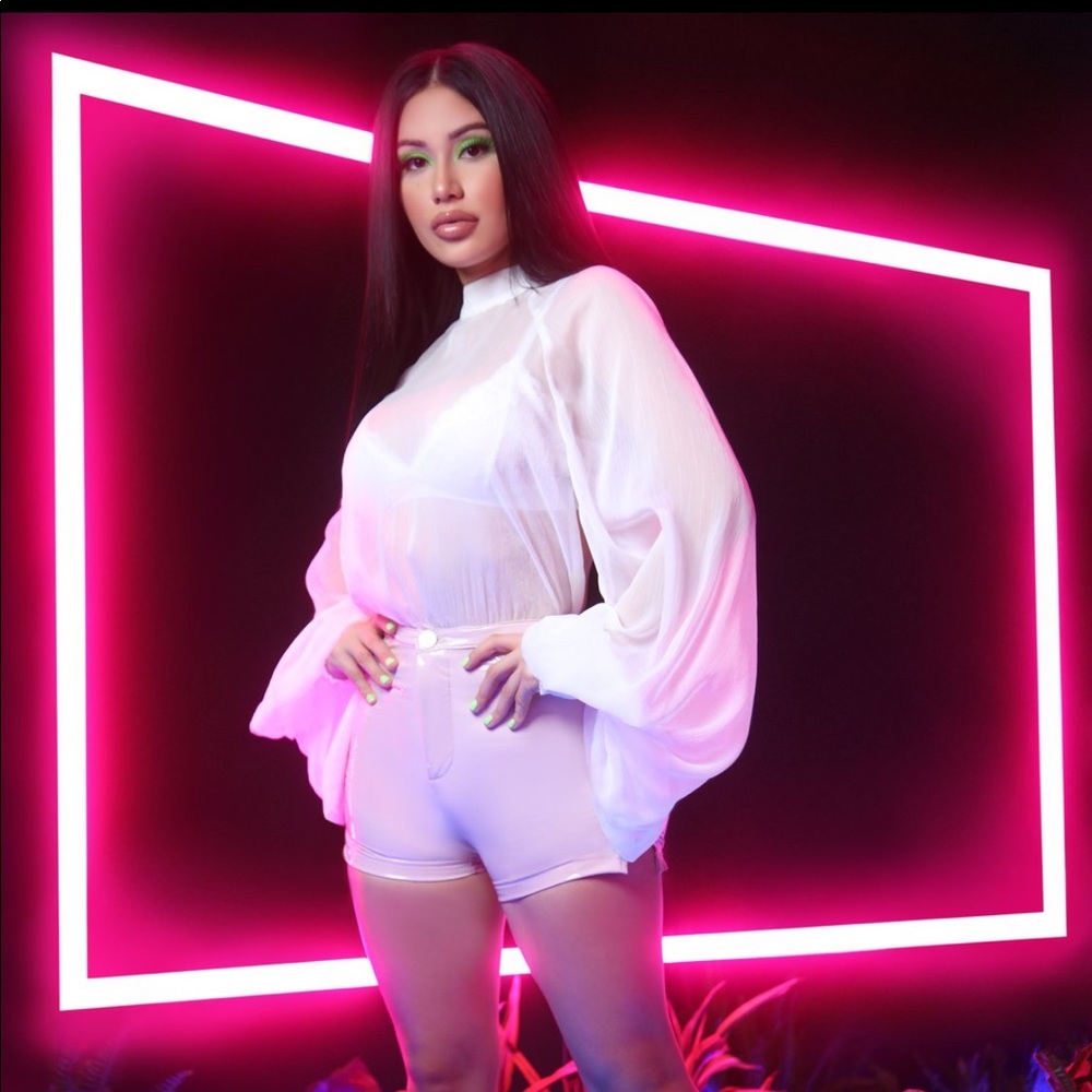 Fashion Nova White Sheer Balloon-Sleeve Blouse